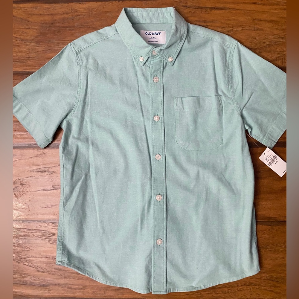 Old Navy Boy’s Short-Sleeve Button-Down Shirt - Light Mint Sz M